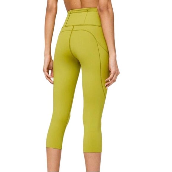 Lululemon Fast and Free Crop II 19" Nulux Golden Lime - Picture 2 of 14